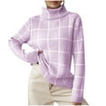 thumbnail image 1 of Zpanxa Sweaters for Women Turtleneck Long Sleeve Plaid Checkered Knit Pullover Sweater Purple S, 1 of 4