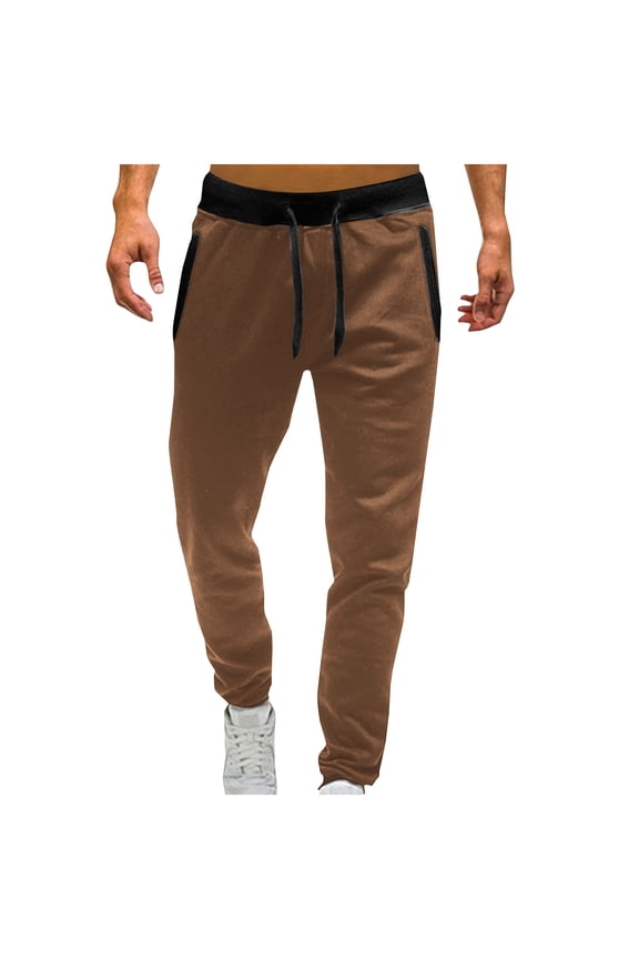 Sweatpants for Men, Men Fashion Solid Casual Elastic Waist With Pocket Trousers Sport Pants Brown L