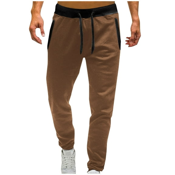 Zpanxa Sweatpants for Men, Men Fashion Solid Casual Elastic Waist With Pocket Trousers Sport Pants Brown M