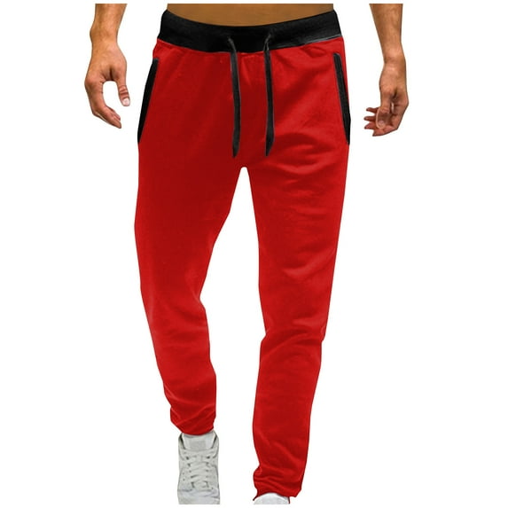 Zpanxa Sweatpants for Men, Men Fashion Solid Casual Elastic Waist With Pocket Trousers Sport Pants Red S