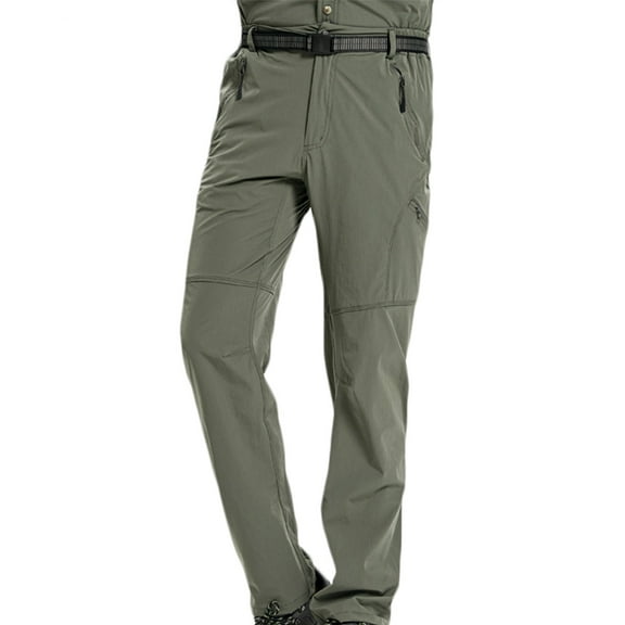 Zpanxa Sweatpants for Men Solid Color Washed Outdoor Elastic Mountaineering Quick Drying Casual Pants Army Green L