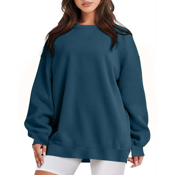 Zpanxa Sweatshirt for Women Fashion Casual Long Sleeve Round Neck Ladies Sweatshirt Tops Blouse Navy B S