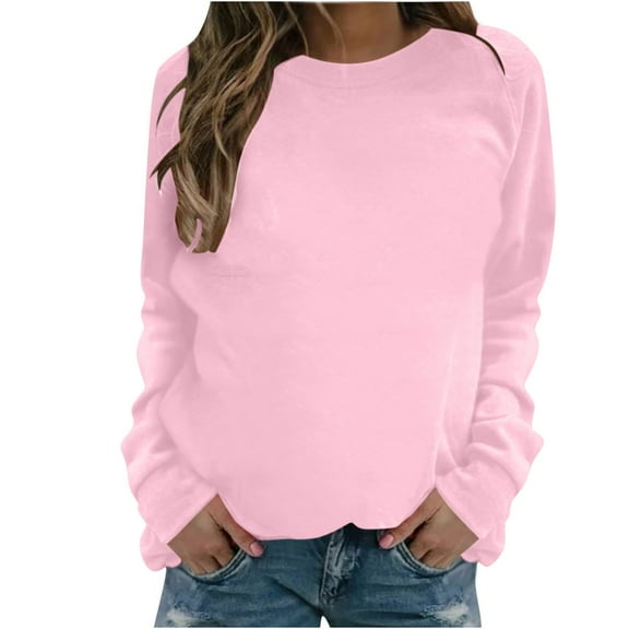 Zpanxa Sweatshirt for Women Fashion Casual Long Sleeve Round Neck Ladies Sweatshirt Tops Blouse Pink A M