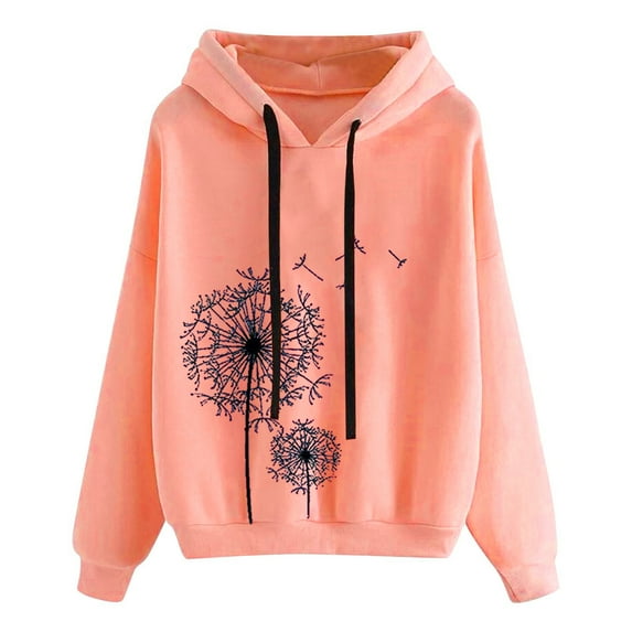 Zpanxa Sweatshirt for Women Print Casual Fashion Long Sleeve Hoodies Cute Hooded Pullover Tops Lightweight Loose Coats Outwear Pink XXL