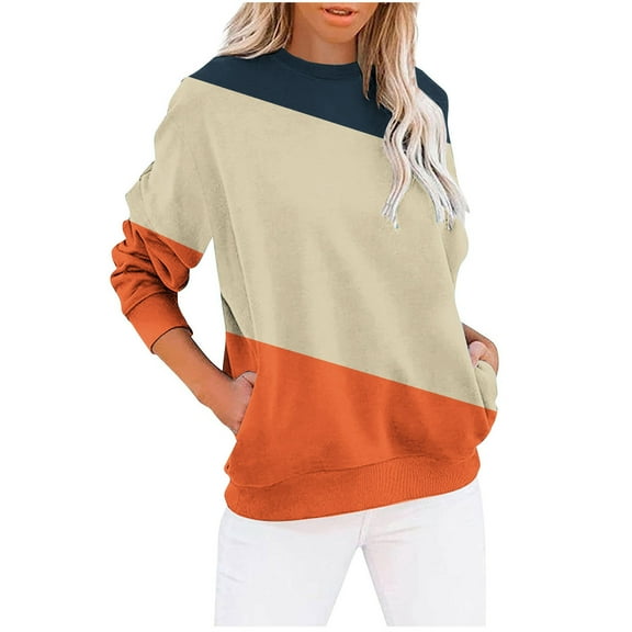 Zpanxa Sweatshirt for Women Round Neck Fashion Casual Long Sleeve Print Sweatshirt Tops Blouse Orange S