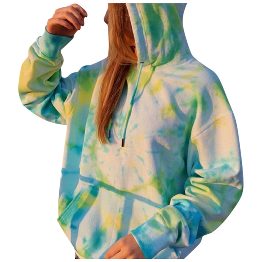 Zpanxa Sweatshirt for Women Tie-Dye Print Hoodies Tops Loose Long