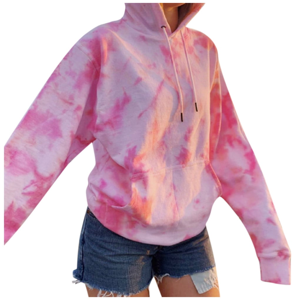Zpanxa Sweatshirt for Women Tie-Dye Print Hoodies Tops Loose Long