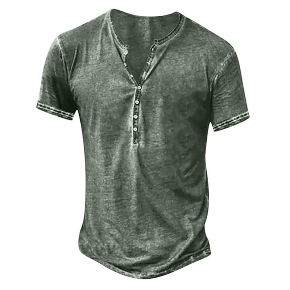 Zpanxa T Shirts for Men, Gym Shirts Men Round Neck Short Sleeve Button Down Blouse Tops Casual Fashion Solid Color Pullover Green XXL