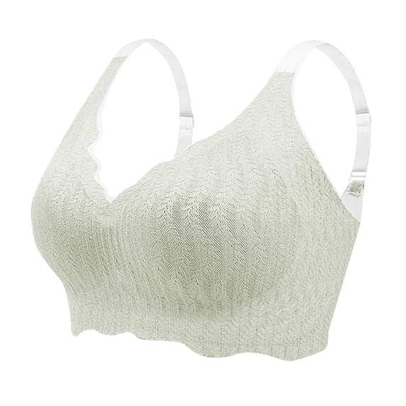 Zpanxa Thin Wireless Bra for Women V Neck Lace Back Hook Breathable Comfort Light Support Seamless Full Coverage