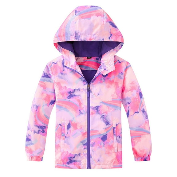 Zpanxa Tie Dye Windbreaker Fleece Lined Hooded Jacket Windproof Waterproof Zipper Front Big Kids Outerwear for Ages 4 to 12