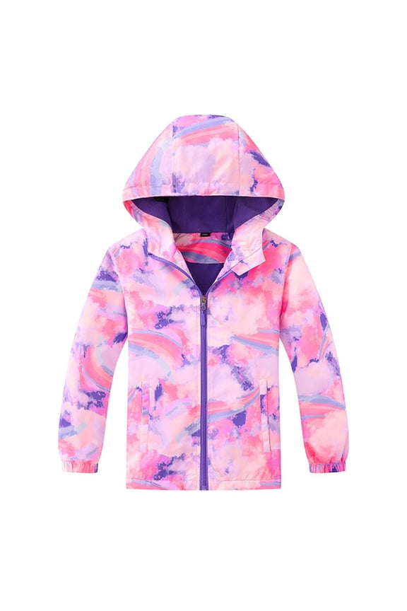Tie Dye Windbreaker Fleece Lined Hooded Jacket Windproof Waterproof Zipper Front Big Kids Outerwear for Ages 4 to 12