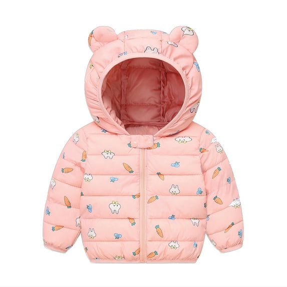 Zpanxa Toddler Boys Girls Cotton Padded Jacket Cartoon Print Hooded Winter Cozy Warm Outerwear Coat for Kids 12M-5Y
