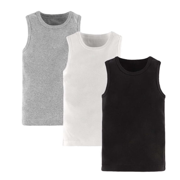 Zpanxa Toddler Boys Tank Tops Crew Neck 3 Pack Solid Color Cotton Undershirts for Summer Active Play