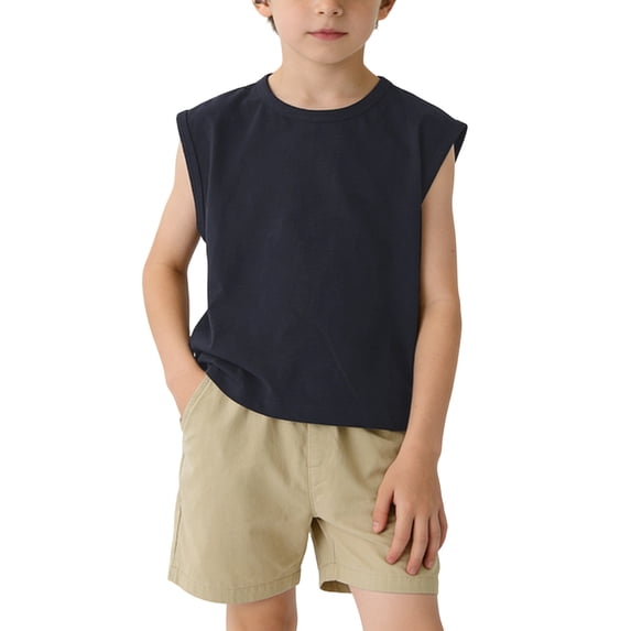 Zpanxa Toddler Boys Tank Tops Crew Neck Solid Sleeveless Cotton Undershirt for Summer Camp