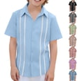 thumbnail image 1 of Zpanxa Toddler Boys Vertical Eyelet Stripe Trim Button Down Short Sleeve Shirts Lapel Collar Summer Casual Woven Dress Tops for Kids, 1 of 9