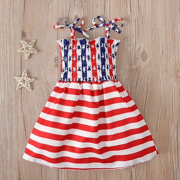 Zpanxa Toddler Girl Outfits Princess Dresses, Baby Girls Beach Casual Sleeveless American Flag Sun Casual Dress, Cotton Dresses D (4-5 Years)