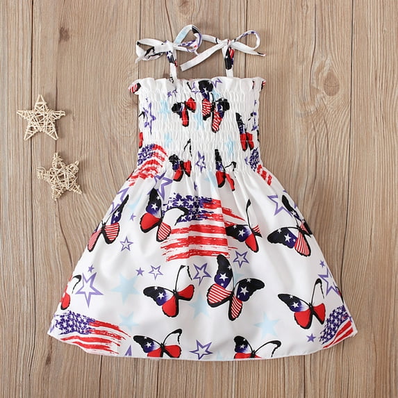 Zpanxa Toddler Girl Outfits Princess Dresses, Baby Girls Beach Casual Sleeveless American Flag Sun Casual Dress, Cotton Dresses E (1-2 Years)
