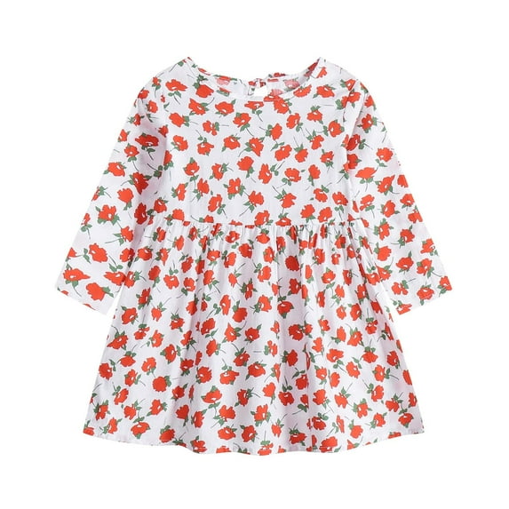 Zpanxa Toddler Girl Outfits Princess Dresses, Baby Girls Long Sleeve One-Piece Floral Print Skirt Casual Dress, Cotton Dresses Orange (12-18 Months)