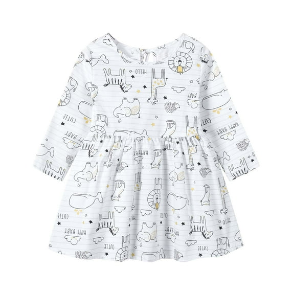Zpanxa Toddler Girl Outfits Princess Dresses, Baby Girls Long Sleeve One-Piece Floral Print Skirt Casual Dress, Cotton Dresses White (12-18 Months)