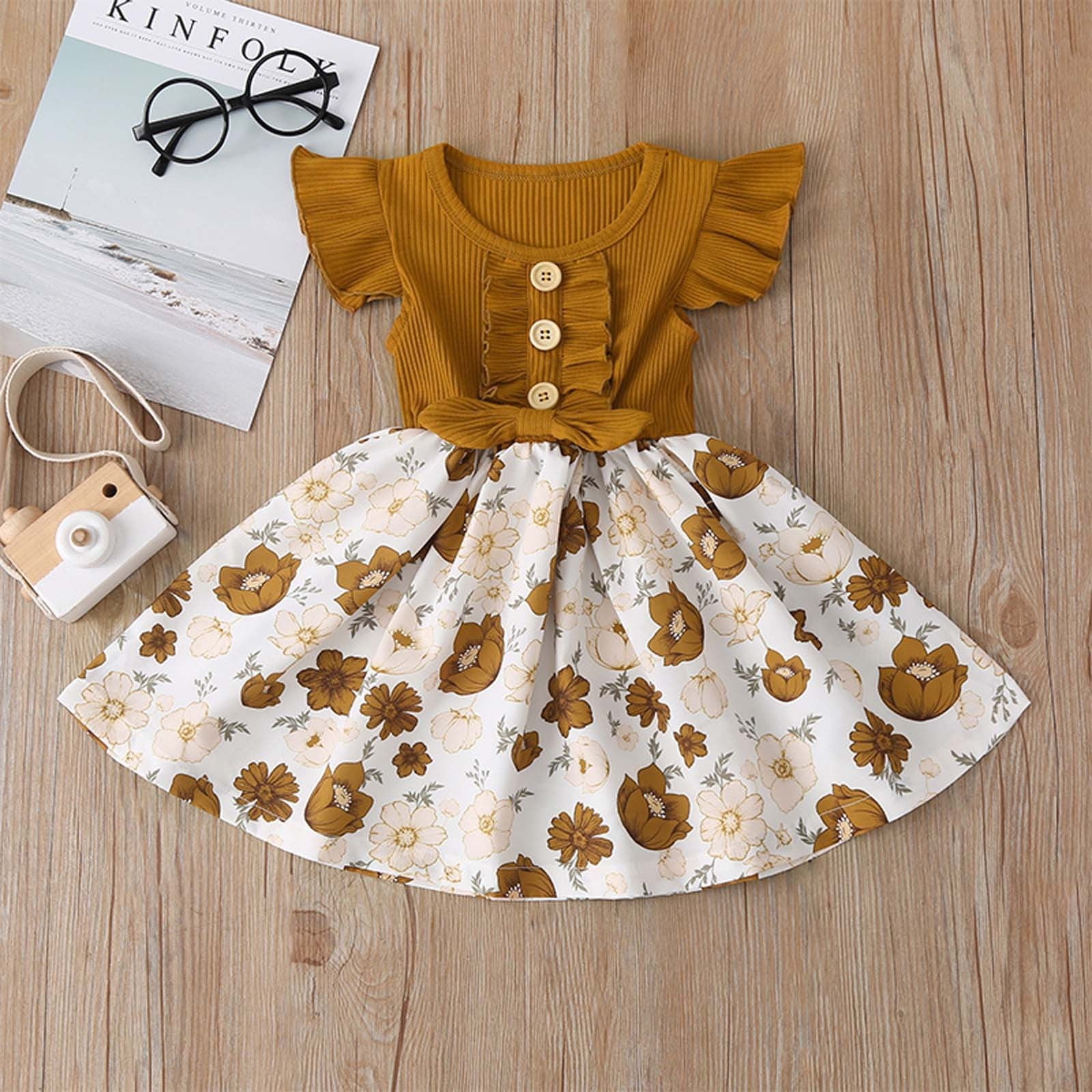 brown floral toddler dress Zpanxa Girl Outfits Princess Dresses, Baby Girls Ruffled Sleeveless Stitching Casual Dress, Cotton Dresses (2-3 Years) chiffon sleeve dress black slow fashion Finish:HBN colorgrp-40235