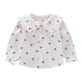 thumbnail image 1 of Zpanxa Toddler Girls All Over Strawberry Print Ruffled Peter Pan Collar Blouse Button Front Flounce Cuff Long Sleeve Woven Casual Tops, 1 of 3