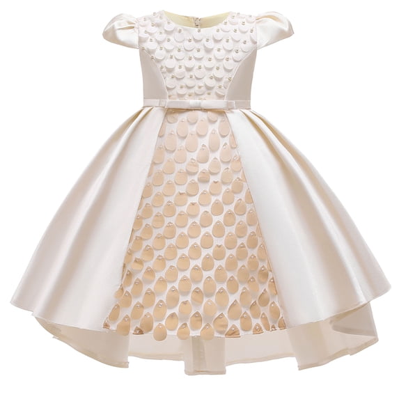 Zpanxa Toddler Girls Princess Dress, Little Girls Party Wedding Dress, Lace Bowknot Cute Mermaid Beading Dress, Kids Pageant Flower Girl Sleeveless Dress, Birthday Gifts for Girls Beige (3-4 Years)