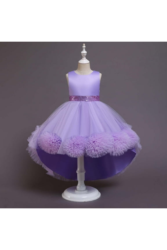 Toddler Girls Princess Dress, Little Girls Party Wedding Formal Dress, Flower Tail Dress Net Gauze Dress, Kids Pageant Flower Girl Sleeveless Dress, Birthday Gifts for Girls Purple (3-4 Years)
