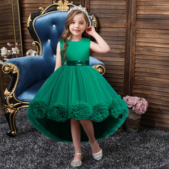 Zpanxa Toddler Girls Princess Dress, Little Girls Party Wedding Formal Dress, Flower Tail Dress Net Gauze Dress, Kids Pageant Flower Girl Sleeveless Dress, Birthday Gifts for Girls Green (9-10 Years)