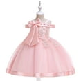 thumbnail image 1 of Zpanxa Toddler Girls Princess Dress, Little Girls Party Wedding Dress, Lace Bowknot Off Shoulder Pleated Dress, Kids Pageant Flower Girl Sleeveless Dress, Birthday Gifts for Girls Pink (9-10 Years), 1 of 8