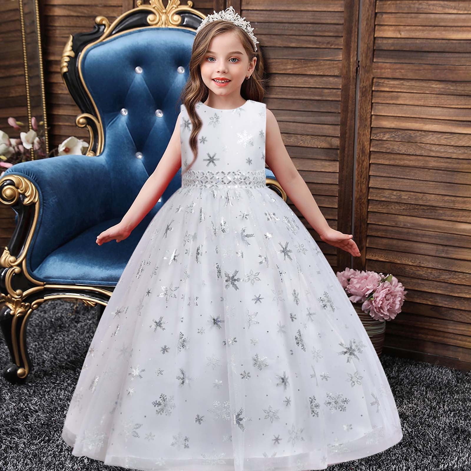 Darleen Kids Couture Flora Gown | White, Pearls, Satin, Round, Frill  Sleeves For Girls | Gowns for girls, Kids dress patterns, Frocks for kids