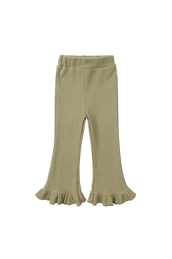 Toddler Girls Ruffle Hem Knit Flare Pants Elastic Pull On Waist Soft Stretchy Bell Bottom Trousers 7 Versatile Solid Neutral Colors