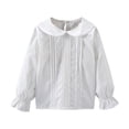 thumbnail image 1 of Zpanxa Toddler Girls White Eyelet Lace Ruffled Lapel Collar Blouse Vertical Textured Woven Flounce Cuff Button Down Long Sleeve Casual Dress Shirts, 1 of 3