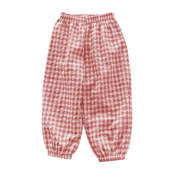 Zpanxa Toddler Kids Gingham Plaid Elastic Waist Joggers Cuffed Ankle Loose Baggy Sweatpants Cute Casual Summer Pants Pants for Girls