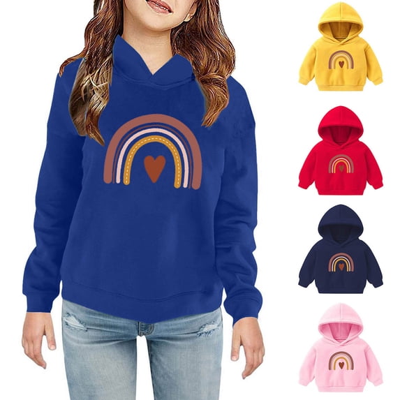 Zpanxa Toddler Kids Leopard Rainbow Print Hooded Sweatshirt Soft Warm Long Sleeve Casual Pullover Hoodie Daily Wear Gift for Girls