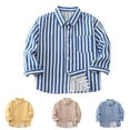 thumbnail image 1 of Zpanxa Toddler Kids Vertical Striped Button Down Long Sleeve Shirts Lapel Collar Chest Pocket Woven Casual Tops for Boys, 1 of 9