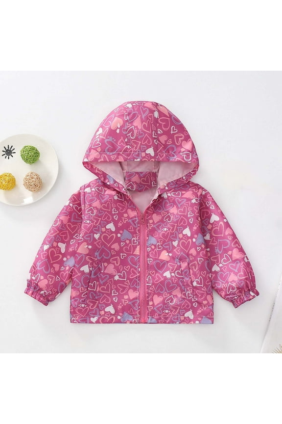 Toddler Lightweight Printed Jacket 1-6 Years Boys Girls Fall Hooded Zip Up Coat Thin Windbreaker with Pockets for Playground