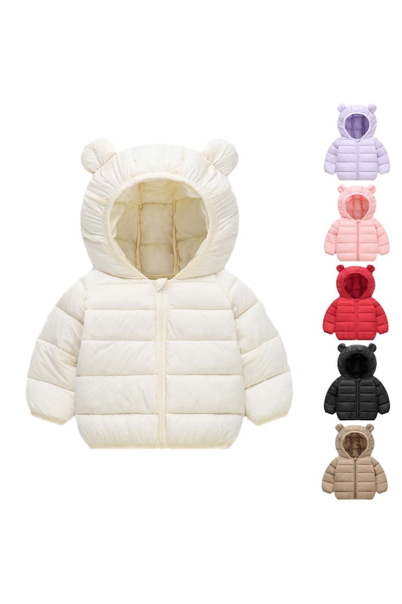 Toddler Padded Jacket Hooded Zip Front Winter Coat Thick Thermal Lock Technology Windproof Outerwear for 2-4T Boys Girls Daycare Ready