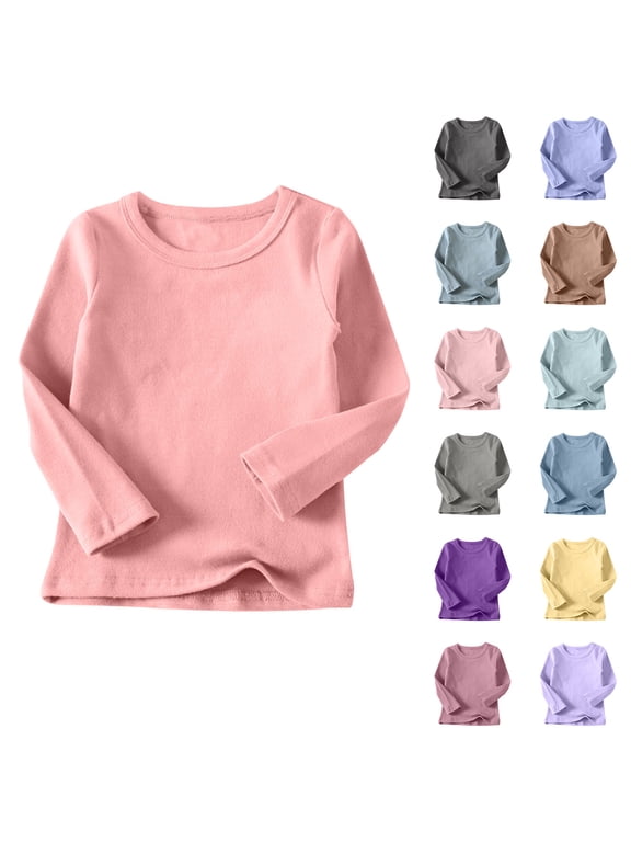 Toddler Solid Long Sleeve Crew Neck T Shirts Soft Cotton Basic Layering Tops Girls Plain Long Sleeve Tees for Daily Casual Wear
