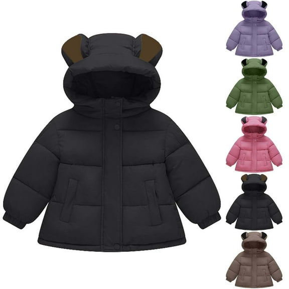 Zpanxa Toddler Thick Winter Coat Baby Insulated Hooded Jacket Small Medium Size Solid Color Windproof Warm Outerwear Easy Zipper for 1-3 Years