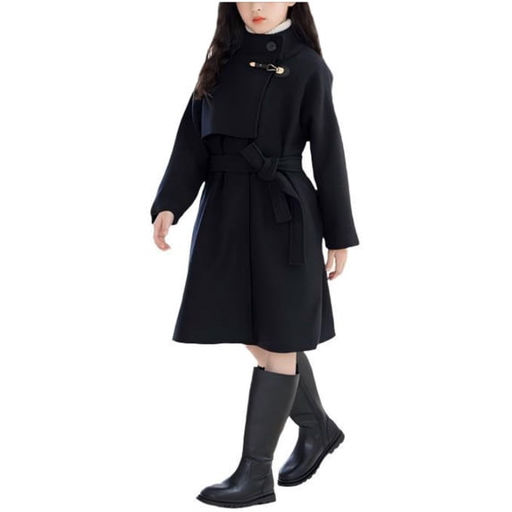 Zpanxa Trench Coat Girls Girls Bow Embroidery Lapel Mid-Length Black Wind Trench Coat Kids Spring Fall Casual Jacket