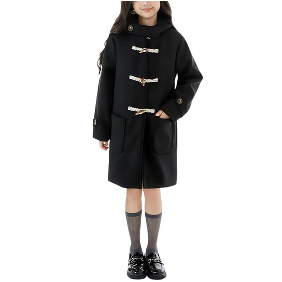 Zpanxa Trench Coat Girls Girls Bow Embroidery Lapel Mid-Length Black Wind Trench Coat Kids Spring Fall Casual Jacket