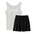 thumbnail image 1 of Zpanxa Two Piece Sets for Women Summer Outfits Lounge Sets, Thin Casual Loose Suspender Tops and Shorts with Pockets, Women's Pajama Sets, Solid Color Comfy Homewear Clothes White B XXL, 1 of 2