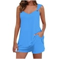 thumbnail image 1 of Zpanxa Two Piece Sets for Women Summer V-Neck Sleeveless Camisole Tops with Pockets Comfy Shirts Biker Shorts Tracksuit Casual Sweat Sets Lounge Sweatsuits Matching Set Sky Blue A M, 1 of 7