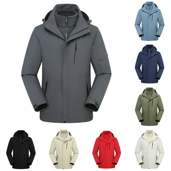 Zpanxa Unisex 3 in 1 Detachable Waterproof Hard Shell Jacket Hooded Long Sleeve Winter Outdoor Hiking Coat with Insulated Layer