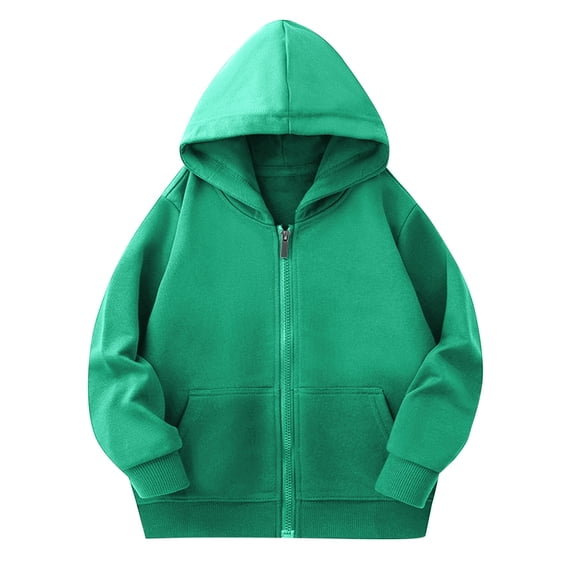 Zpanxa Unisex Kids Solid Color Hooded Jacket, Breathable Cotton Blend Zip Front Sweatshirt with Kangaroo Pocket 2-11 Years