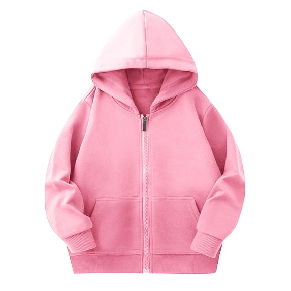 Zpanxa Unisex Kids Solid Color Hooded Jacket, Breathable Cotton Blend Zip Front Sweatshirt with Kangaroo Pocket 2-11 Years