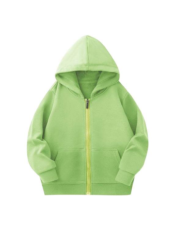 Unisex Kids Solid Color Hooded Jacket, Breathable Cotton Blend Zip Front Sweatshirt with Kangaroo Pocket 2-11 Years
