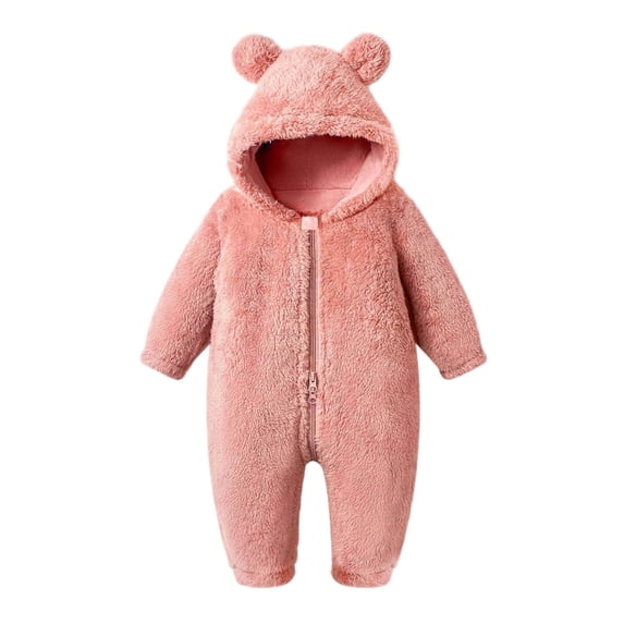 Zpanxa Unisex Newborn Onesies Fleece Zip Bear Ear Hooded Winter Romper Pink 3-6 Months