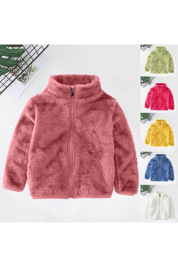 Unisex Plush Cardigan 1-10Y Zip Front Fleece Jacket No Hood Cozy Loungewear Soft Teddy Bear Fabric