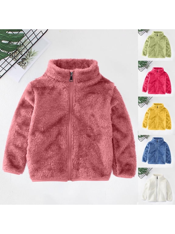 Unisex Plush Cardigan 1-10Y Zip Front Fleece Jacket No Hood Cozy Loungewear Soft Teddy Bear Fabric